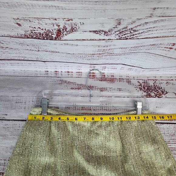 Lafayette 148 Tweed Midi Skirt 10 Cream Light Green Slit Career Quiet Money NWT - Picture 12 of 15